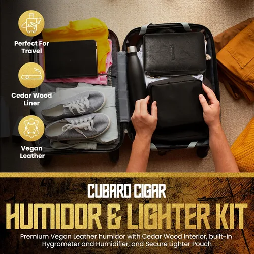 Vista 5 de Estuche para humidor de cigarros de viaje, con capacidad para 6 puros, caja portátil de cuero y cedro español con higrómetro y humidificador
