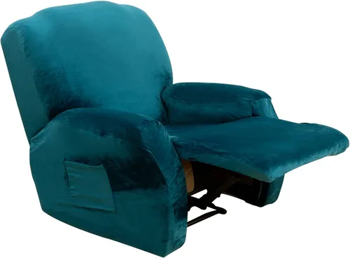 Vista 16 de MIFXIN Funda reclinable de terciopelo de 4 piezas, elástica de 1 asiento, fundas de sofá reclinable, fundas elásticas suaves para sillas Verde Oscuro