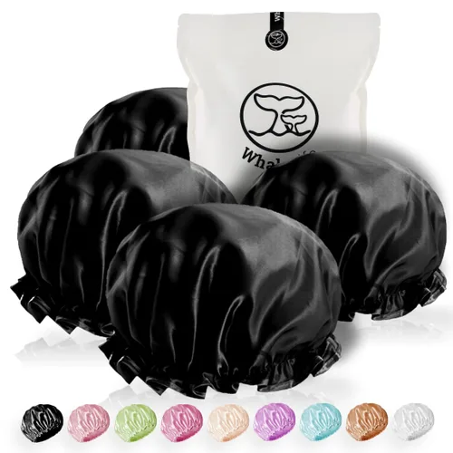 Vista 8 de Gorro de ducha para mujer, reutilizables, extra grandes, para hombres, de satén, de doble capa, EVA, impermeable, gorro de pelo largo