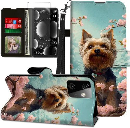 Vista 297 de Funda para Motorola Edge 2022 con protector de pantalla, soporte y tarjetero y correa para la muñeca, funda magnética para Moto Edge 2022 5G UW Lobo