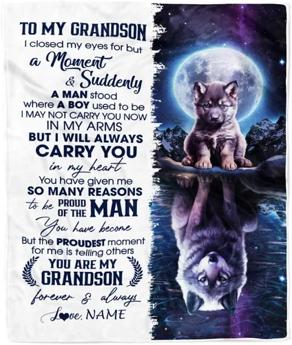 Vista 8 de Manta personalizada con texto en inglés «To My Grandson from Grandma Grandpa You Will Never Lose Lion Nison», manta de forro polar personalizada
