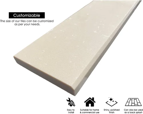 Vista 4 de Tenedos Crema Marfil - Sillín pulido para umbral de piso de puerta de mármol, para acera de ducha, protector contra salpicaduras de tocador de baño