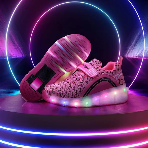 Vista 4 de SDSPEED - Zapatos deportivos de patinaje para niños con ruedas individuales de LED