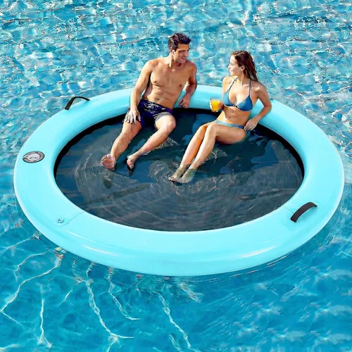 Vista 12 de Muelle flotante inflable redondo de 6 a 12 pies, anillo de flotador Sunchill, hamaca de agua para broncear flotadores de piscina con tela tejida