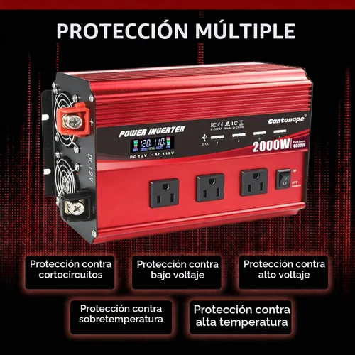 Vista 6 de Inversor de corriente 2000W 12V a 110V/120V DC a CA con pantalla LCD