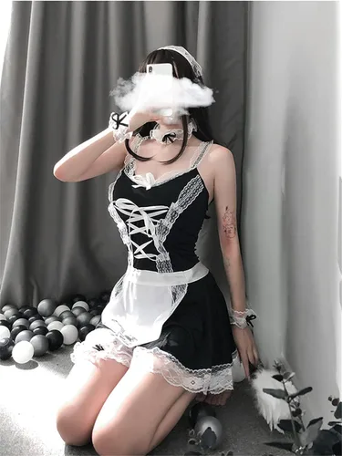 Vista 5 de Lolita - Juego de vestidos de traje de cosplay con cuello en V y encaje