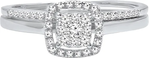 Vista 2 de Dazzlingrock Collection Juego de anillos de compromiso de diamantes redondos de 0,30 quilates para mujer, estilo racimo, para mujer, de 13 quilates