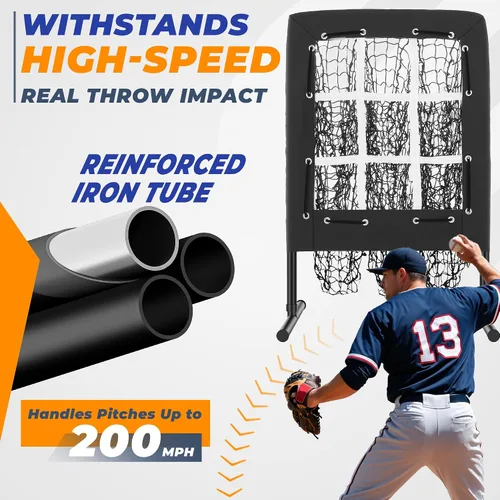 Vista 5 de Red de Lanzamiento de 9 Agujeros, Red de Lanzamiento Portátil de Configuración Rápida de Béisbol y Sóftbol de Nueve Bolsillos con Zona de Golpeo
