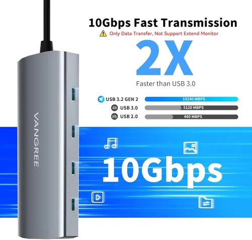 Vista 3 de VANGREE - Hub USB C 8 en 1, 3 USB-C+3 USB-A 3.2 10Gbps, 4K60Hz HDMI, 100W PD Adaptador multipuerto USB 3.2, extensor divisor USB C para MacBook