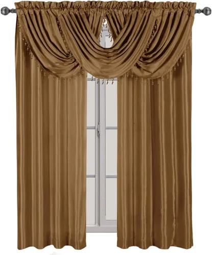Vista 6 de sheetsnthings Soho - Juego de 5 piezas de tratamiento de ventana con bolsillo para barra, 2 paneles (108 pulgadas de largo) y 3 cenefas de cascada