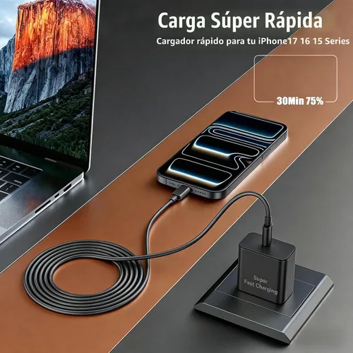Vista 2 de Cargador para iPhone 17 16 Pro Max de Carga Rápida, Cargadores USB C Super Rápidos de 45W para iPhone 17 (6FT+6FT+10FT) Cables de Carga Tipo C