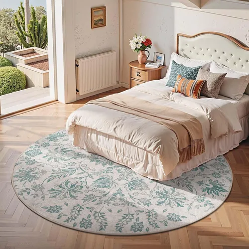 Vista 375 de jinchan Lima - Alfombra simétrica floral geométrica lavable, alfombra de entrada de medio círculo de 2 x 3, alfombra de media luna, suave y Azul