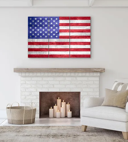Vista 8 de Lienzo decorativo para pared con la bandera estadounidense, juego de 3 piezas, impresiones grandes decorativas de varios paneles divididos, aspecto