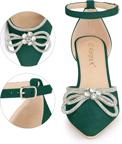 Vista 2 de Allegra K Sandalias de tacón de aguja con lazo de diamantes de imitación para mujer