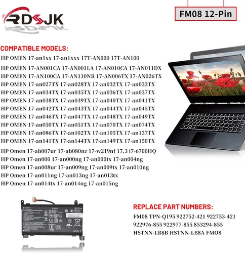 Vista 4 de FM08 - Batería para portátil HP Omen 17-AN013TX 17-AN014TX 17-AN014NG 17-AN012DX 17-AN041NG 17-AN080NZ 17-AN001CA AN1XX HSTNN-LB8A HSTNN-LB8B
