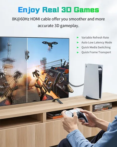Vista 5 de Duttek Cable HDMI 8K Enrollado 3 pies - 6 pies, Cable HDMI 2.1 Enrollado 48Gbps, Cable HDMI Macho a Macho Extremadamente Delgado Soporta 8K@60Hz