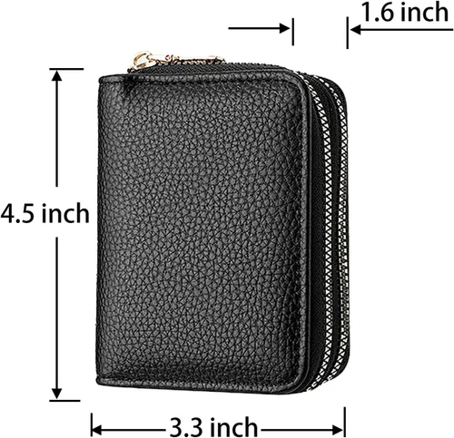 Vista 2 de ABAJI Funda para tarjetas de crédito para hombres y mujeres, 2 habitaciones con cremallera, piel sintética, 9 ranuras, 4 bolsillos, posición