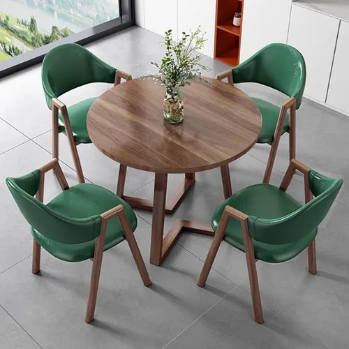 Vista 11 de YVYKFZD Office Reception Room Club Table and Chair Set, Coffee Kitchen Dining Table Set, Simple Round Conference Table with Metal Legs, Business