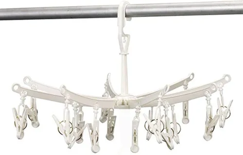 Vista 8 de Percha de secado de ropa de acero inoxidable fuerte con 10 pinzas para la ropa, ahorro de espacio para interiores, organizador de ropa, manoplas 10