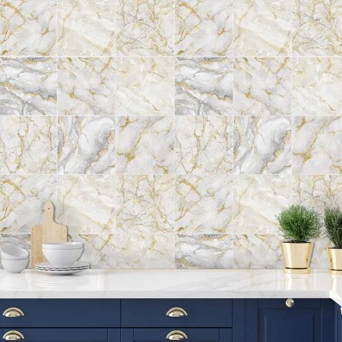 Vista 25 de Alwayspon 10 calcomanías de transferencia de azulejos de vinilo con efecto mármol, 6 x 6 pulgadas, calcomanías autoadhesivas para decoración de baño