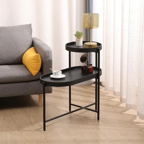 Vista 10 de Mesa auxiliar marrón en forma de C para sofá, mesa auxiliar única de Martini, mesa de bebida para sofá de cama, mesa de MDF resistente y patas