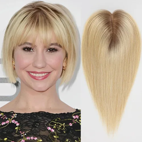 Vista 13 de HAIRCUBE Pelucas de cabello humano 100% con flequillo, densidad 150%, base de seda, clip en la parte superior, pelucas de cabello superior