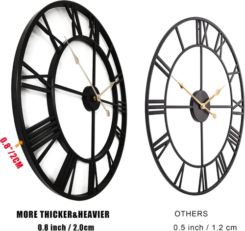 Vista 3 de Reloj de pared grande de metal de 24 pulgadas más grueso, reloj industrial decorativo para el hogar con números romanos grandes, reloj retro de gran