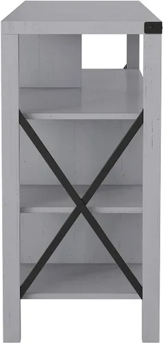 Vista 8 de Flash Furniture Wyatt - Mueble de TV alto y moderno de 60 pulgadas, gabinete de consola gris costero, estante central ajustable, estantes fijos