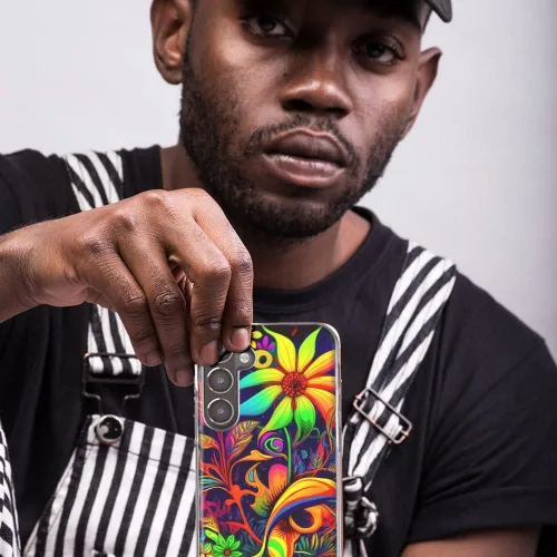 Vista 5 de Mundaze - Case for Samsung Galaxy A52 Slim Hybrid Shockproof Hard Shell Soft TPU Heavy Duty Protective Phone Cover - Neon Rainbow Psychedelic Trippy