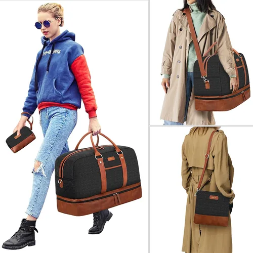 Vista 77 de IBFUN Bolsas de fin de semana para mujer, bolsa grande de lona para viaje, bolsa de viaje con compartimento para zapatos, 21 pulgadas, juego de 3