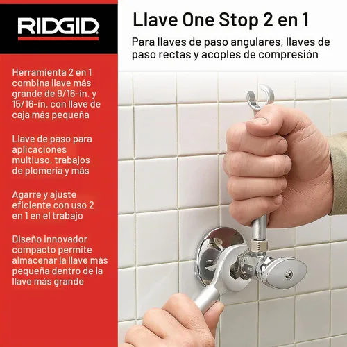 Vista 2 de RIDGID 27023 - Modelo 2002 Llave 2 en 1 One Stop para topes de ángulo, topes rectos y acoplamientos de compresión
