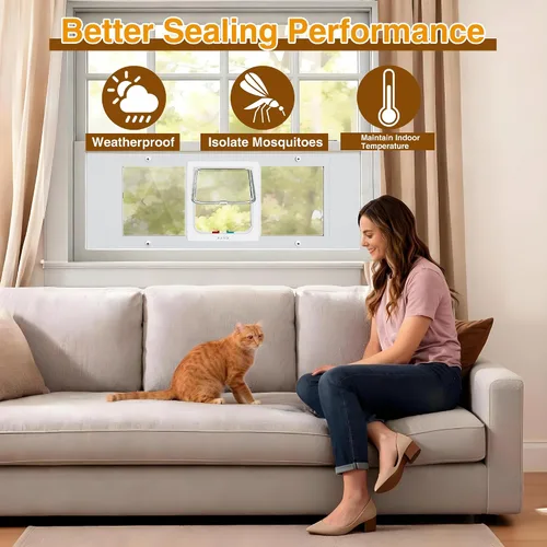 Vista 7 de Cat Door for Window,H 13.3" Adjustable Width 28-33”, Window Pet Door Insert for Cat& Small Dog with 4 Locking Modes, Quick-Fit Clear Cat Window Door