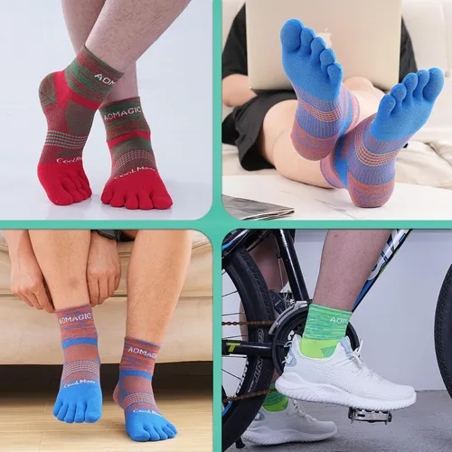 Vista 6 de aomagic Calcetines de cinco dedos para hombres y mujeres, para correr, Coolmax, transpirables, ligeros, 3 pares
