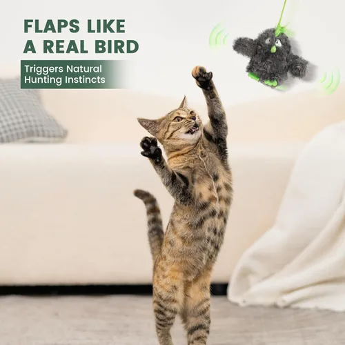 Vista 3 de Gardner Pet Juguetes para gatos que aletean sin volar), activado al tacto con alas aleteadoras realistas y pájaro que canta, juguete interactivo
