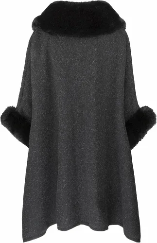 Vista 4 de Iristide Poncho para mujer con bolsillo cálido cárdigan de cachemira con piel de conejo
