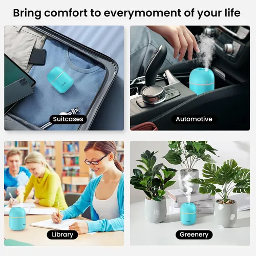 Vista 6 de Humidificador pequeño portátil, humidificador de escritorio personal USB para automóvil, oficina, dormitorio, apagado automático, 2 modos de niebla