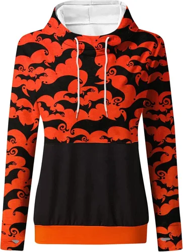 Vista 4 de Disfraces de Halloween para mujer ropa casual con estampado de moda de manga larga con cuello redondo y capucha