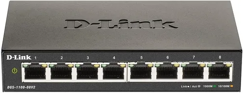 Vista 8 de D-Link Conmutador Ethernet gestionado inteligente Gigabit de 5 puertos, L2, VLAN, QoS, IGMP Snooping, LAG, interfaz de usuario web, metal resistente