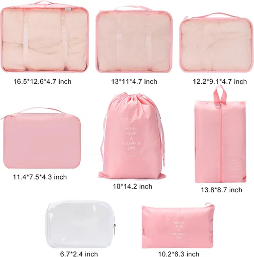 Vista 7 de WantGor - Juego de 8 cubos de embalaje 6 bolsas de compresión para equipaje 1 bolsa de zapatos 1 bolsa de aseo transparente