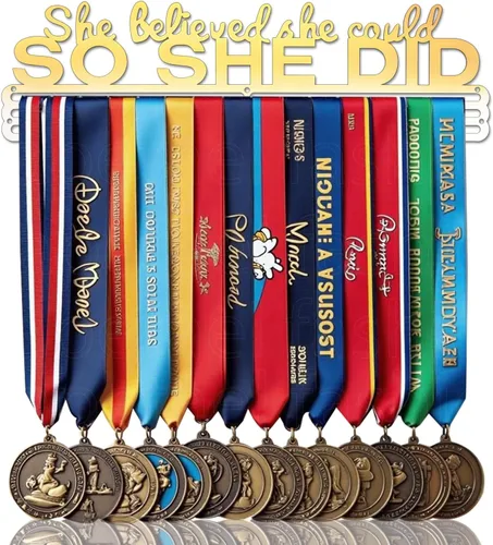Vista 14 de Ella Creyó Que Podía ASI LO HIZO Soporte de Medallas de Carreras Colgador de Pared, Exhibición de Medallas de Maratón y Corredor, Exhibición
