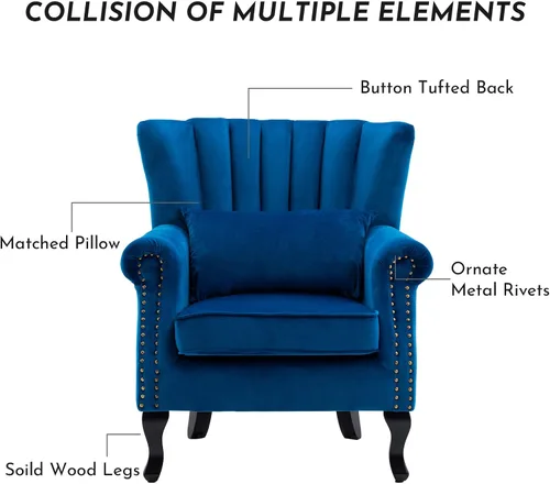Vista 3 de Sillas de Brazo de Lectura Accent Sillas Midcentury Modernas Cómodas Silla de Sofá de Esquina, Silla de Club Wingback de Sala de Espera con Respaldo
