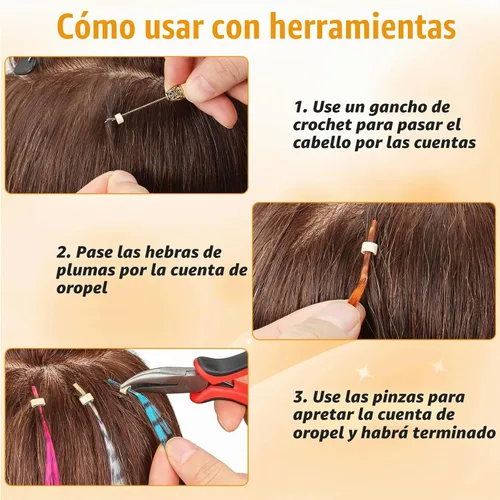 Vista 6 de Kit de 65 piezas de plumas para el cabello con herramientas para extensiones de cabello, kit de extensiones de plumas de cabello sintético largo