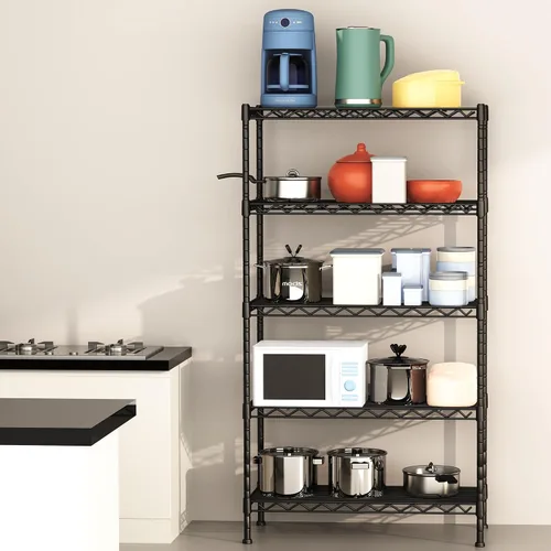 Vista 5 de YOHKOH Estante de almacenamiento de metal de 5 alambres, estantes ajustables para lavandería, baño, cocina, despensa, armario