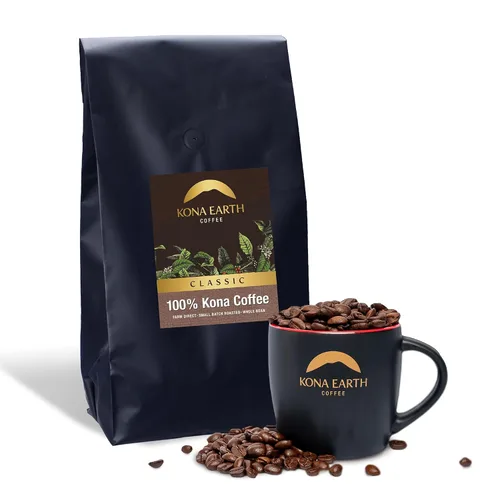 Vista 10 de KONA EARTH - 100% Café Kona, Tostado Medio Oscuro Clásico, Grano Entero (227 gramos) Café auténtico Kona hawaiano de la granja, tostado en lotes