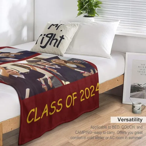 Vista 2 de Manta personalizada con fotos/texto, manta personalizada con imagen, regalos de graduación para la clase de 2024, regalos conmemorativos