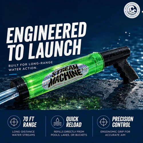 Vista 5 de Water Sports Stream Machine - Cañón de pistola de agua, fuerte, divertida y potente, juguete de piscina para todas las edades, cañón único de 8