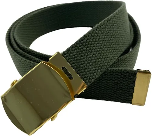 Vista 12 de Cinturón de lona para cinturón, cinturón militar, cinturón de golf, cinturón de uniforme con hebilla de latón y punta de 50 pulgadas de largo