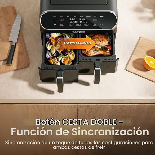 Vista 4 de TOPZEE Freidora de aire grande de 8 cuartos de galón, freidora de aire de doble cesta con ventanas de fácil visión, precalentar, freír con aire