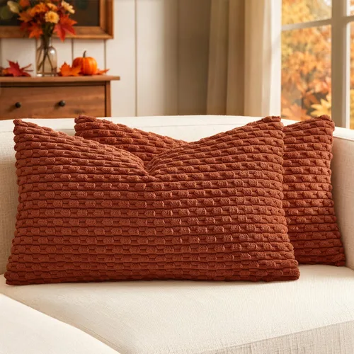 Vista 42 de MIULEE - Juego de 2 fundas decorativas cuadradas para cojines, de pana suave y con estilo campestre bohemio a rayas para decorar hogar, sofá, cama