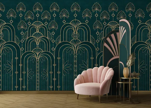 Vista 3 de Murwall Art Deco Wallpaper Soft Geometric Wall Mural Modern Fan and Arches Art Wallpaper